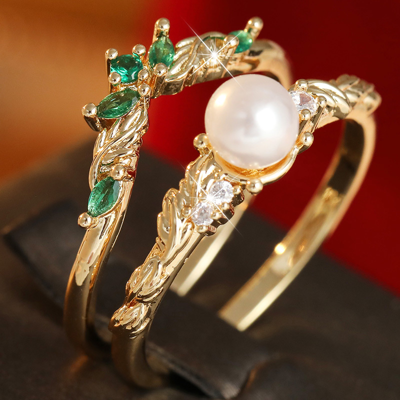 Double Ring Combination Women's Ring Set, Leaf Patterns